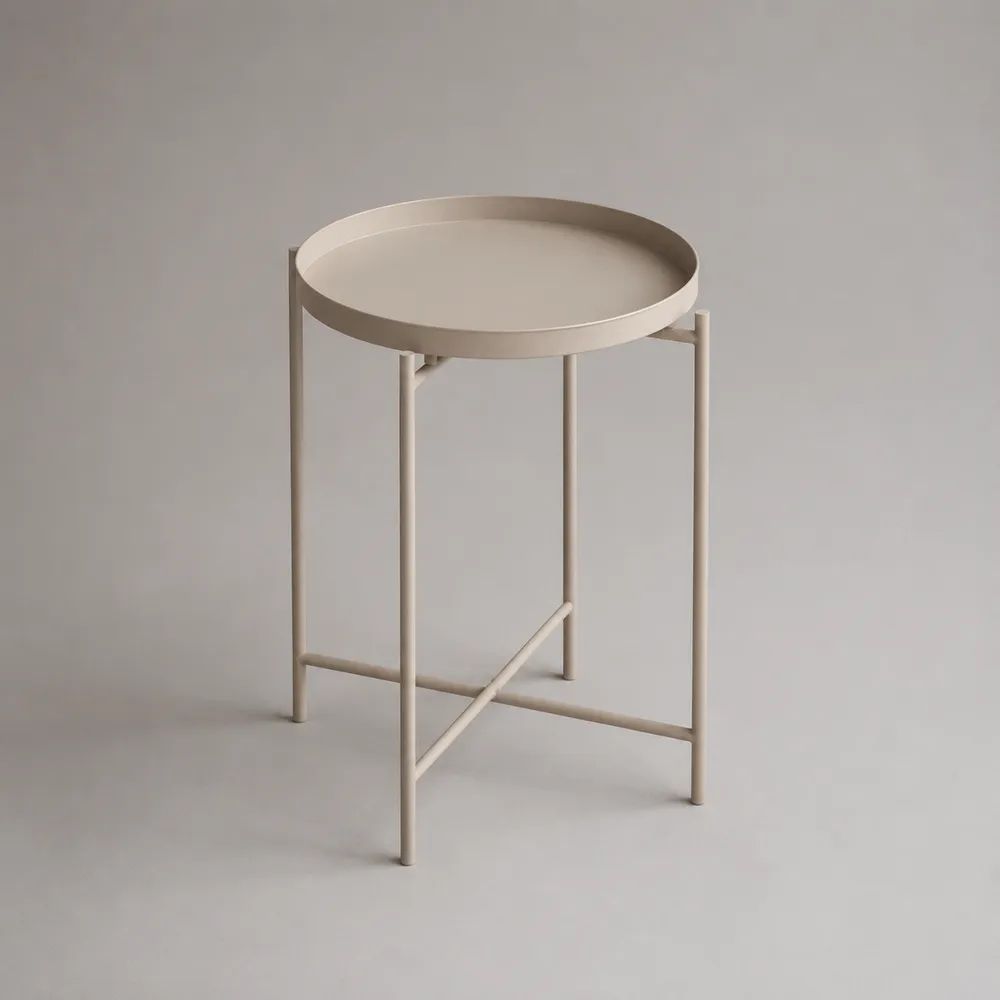 Tavolino laterale rotondo in acciaio beige con piano a vassoio, Ø 45 x H 55 cm