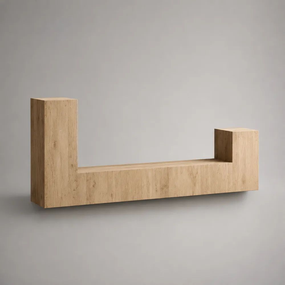 Mobile porta TV in legno a U asimmetrica, rovere naturale, 180 × 35 × 80 cm