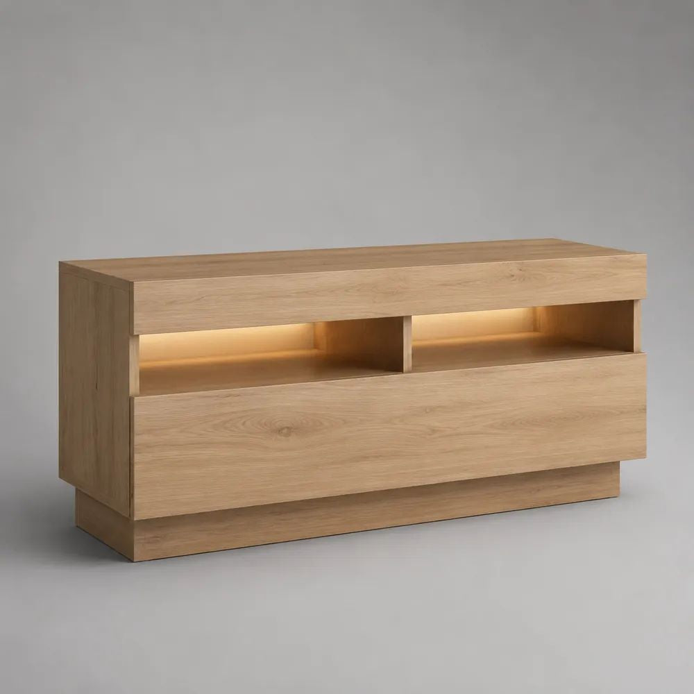 Mobile porta TV in MDF impiallacciato effetto legno con LED, rovere naturale, 120 × 40 × 65 cm