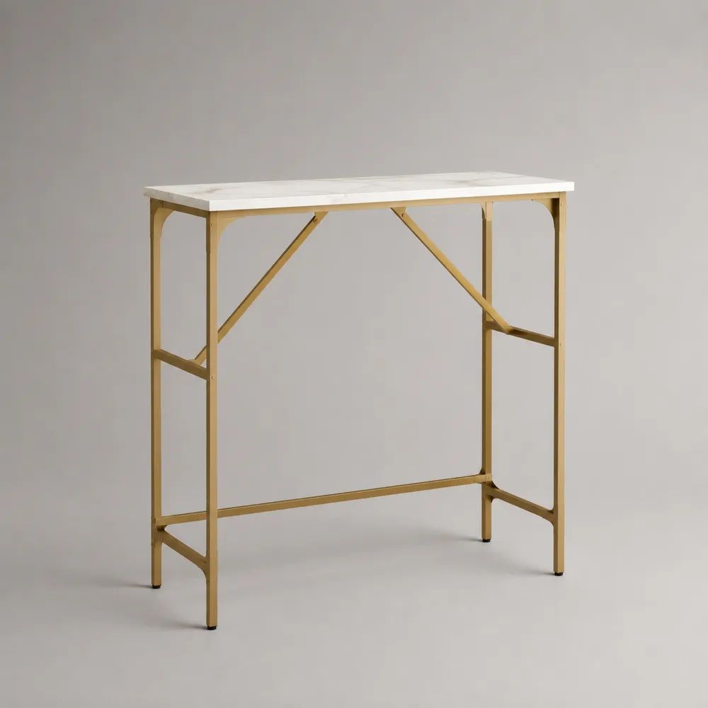 Consolle rettangolare in MDF effetto marmo e acciaio dorato, 80 x 30 x 80 cm