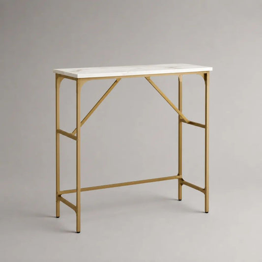 Consolle rettangolare in MDF effetto marmo e acciaio dorato, 80 x 30 x 80 cm