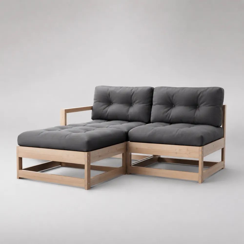 Set divano modulare angolare da esterno a 2 posti in legno massello di acacia con cuscini grigio antracite, 151 x 142 x 75 cm