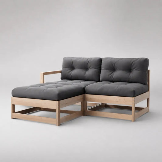 Set divano modulare angolare da esterno a 2 posti in legno massello di acacia con cuscini grigio antracite, 151 x 142 x 75 cm