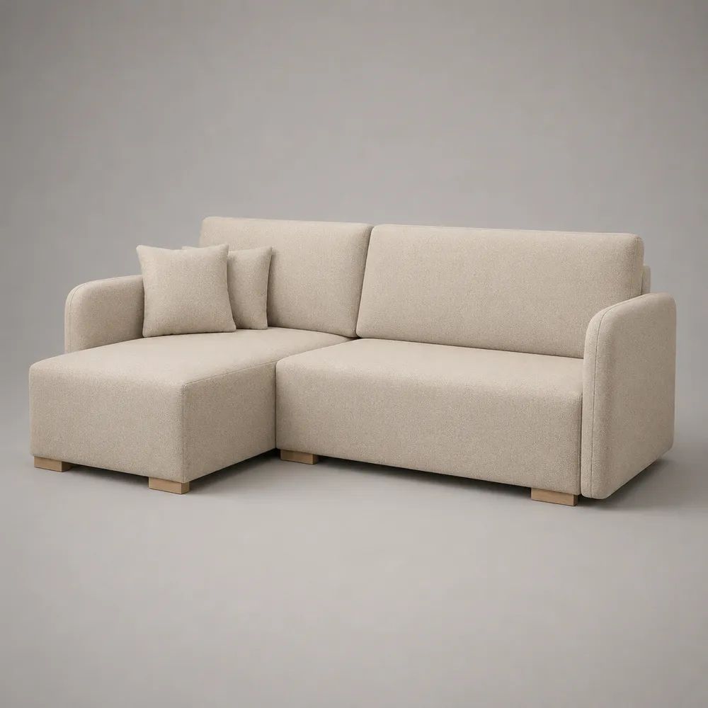 Divano angolare 3 posti in tessuto bouclé beige con penisola sinistra, 220 x 150 x 88 cm