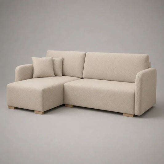 Divano angolare 3 posti in tessuto bouclé beige con penisola sinistra, 220 x 150 x 88 cm