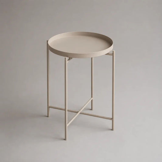 Tavolino laterale rotondo in acciaio beige con piano a vassoio, Ø 45 x H 55 cm